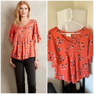 SOLD Anthropologie Maeve Maya Coral Flutter Sleeve Rayon Tunic Blouse